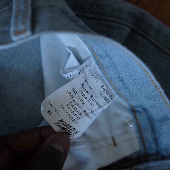 NAKED & FAMOUS DENIM Super Guy Stone Blue Recycled Selvedge Jeans Mens Size 34 - Picture 6 of 14